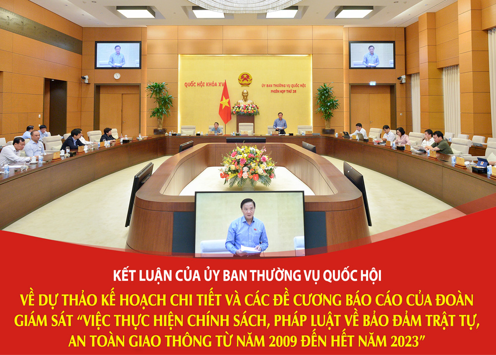 KẾT LUẬN CỦA UBTVQH VỀ DỰ THẢO KẾ HOẠCH CHI TIẾT VÀ CÁC ĐỀ CƯƠNG BÁO CÁO CỦA ĐOÀN GIÁM SÁT ''VIỆC THỰC HIỆN CHÍNH SÁCH, PHÁP LUẬT VỀ BẢO ĐẢM TRẬT TỰ, AN TOÀN GIAO THÔNG TỪ NĂM 2009 ĐẾN HẾT NĂM 2023''